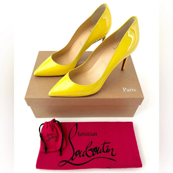 CHRISTIAN LOUBOUTIN | Pigalle Follies 85 Patent Leather Yellow Citronnade US 7 - Picture 1 of 15